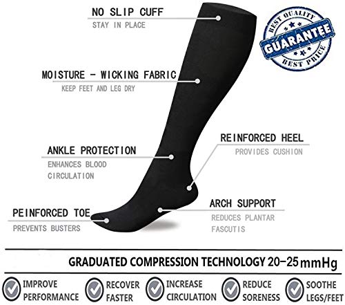 Losvcbcx 7 Pares de Calcetines de Compresión para Mujeres y Hombres de 15 a 20 mmHg son los Mejores Deportivos y Médicos Para Correr, volar, viajar, Enfermeras (S/M, Black)