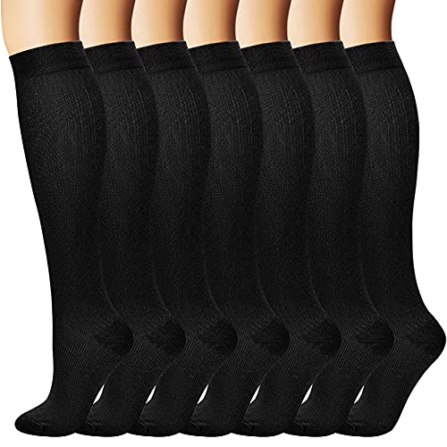 Losvcbcx 7 Pares de Calcetines de Compresión para Mujeres y Hombres de 15 a 20 mmHg son los Mejores Deportivos y Médicos Para Correr, volar, viajar, Enfermeras (S/M, Black)