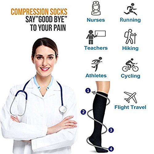 Losvcbcx 7 Pares de Calcetines de Compresión para Mujeres y Hombres de 15 a 20 mmHg son los Mejores Deportivos y Médicos Para Correr, volar, viajar, Enfermeras (S/M, Black)