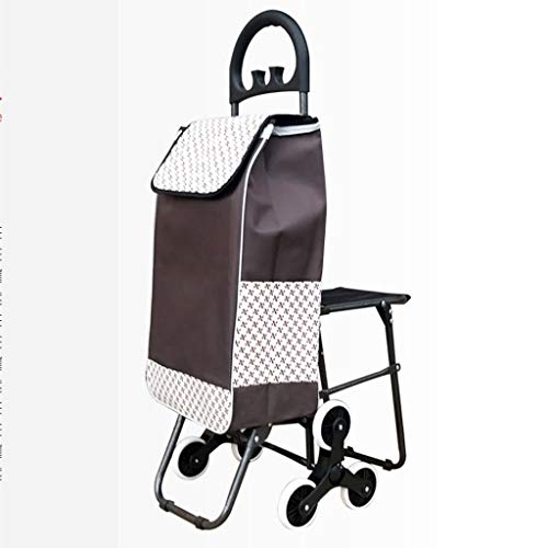 LQBDJPYS Carrito de la Compra Plegable Plegable de Edad Avanzada con Silla de Subir escaleras Compras Tela Impermeable Ruedas (Color : Brown)