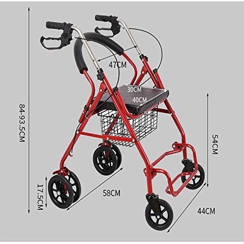 LRX Andador Rollator Andador Andador Plegable Walker rodante con Paded Asiento y Respaldo Ruedas Movilidad Auxilios for la Tercera Edad Mayor de la desventaja con Frenos