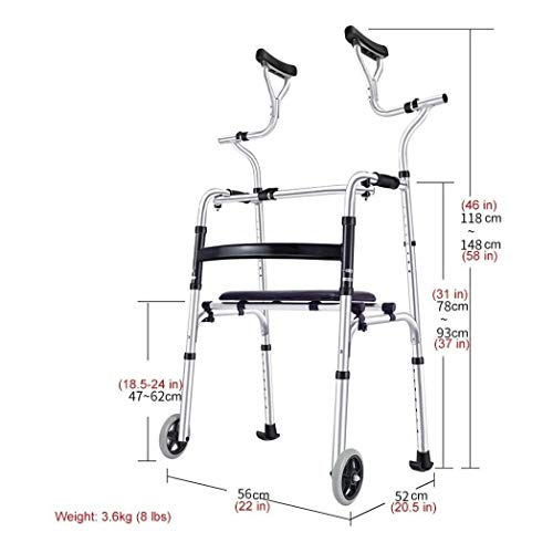 LRX Andador Rollator con Las Personas Mayores Walker axilar de Apoyo, Plegable de Aluminio Resistente muleta con Ruedas, Gente Alta Mantenerse en pie Walker