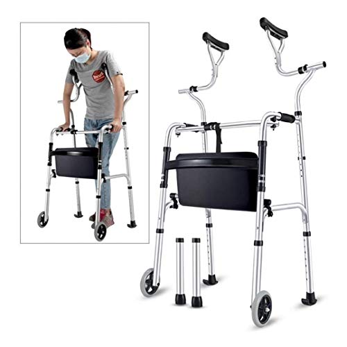 LRX Andador Rollator con Las Personas Mayores Walker axilar de Apoyo, Plegable de Aluminio Resistente muleta con Ruedas, Gente Alta Mantenerse en pie Walker