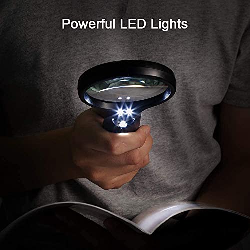 Lupa con Luz BUSATIA - 3LED Lupas con Luz LED 3X 45X, Lupa de Mano Portátil para Lectura Observación Afición y Manualidades - Con Paño de Lente y Bolsa de Almacenamiento