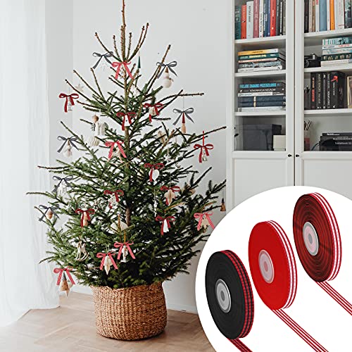 LUTER 3 Rollos 22,9m Cintas de Cuadros Navideños, Estrecho Cinta de Cuadros de Búfalo Cinta de Envolver Navidad para Coronas Manualidades Moño Festival Partido Decoración Hogar (3 Colores)