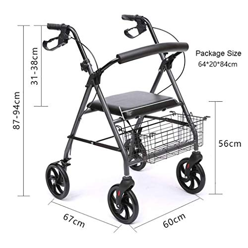 LXDDJZXQ Andador para Ancianos Walker, Aluminio Plegable Movilidad Ayuda móvil Walker Rollator Carrito de Compras Carro con Asiento y Freno de Mano