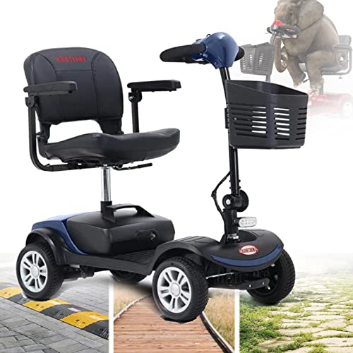 lxiluv Plegable portátil de Ancianos Scooter 4 Ruedas de Bicicletas discapacitados batería de Coche eléctrica de múltiples Funciones de Scooter,BateríAs 12Ah,Motor 250W,Resistencia 16Km,Blue