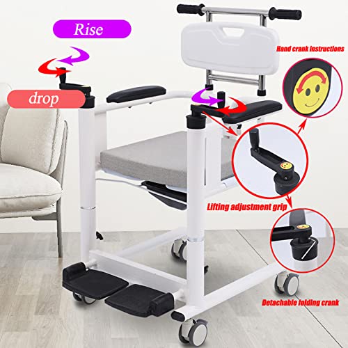 LXX Silla de Ruedas Inodoro para Ancianos, Asiento Dividido De 180 ° Silla de Inodoro para Minusválidos con Ruedas, Asiento Acolchado, Silla de Transporte para Adultos Transporte De Pacientes