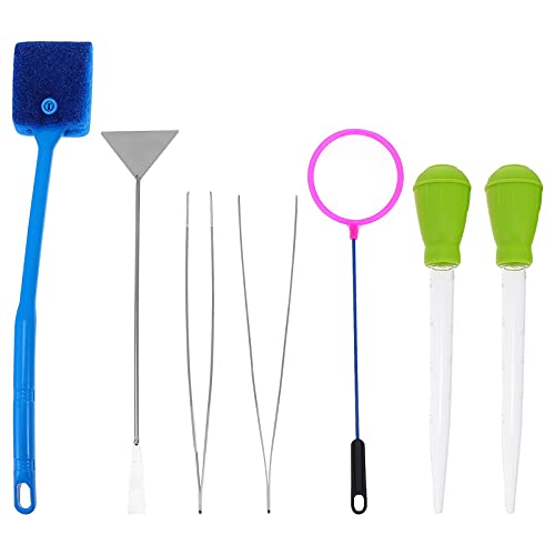 M I A 7 unids Acuario Limpieza Herramienta Kit de Pesca Cepillo Depósito Pesca Pala Depuradora Líquido Gotero Clip Pinzas Aquascaping Herramienta Accesorios Color al azar