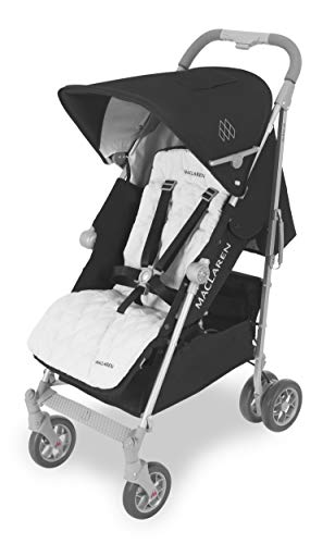 Maclaren Techno XLR Arc silla de paseo para recién nacidos de hasta 25 kg, Capota extensible y asiento reclinable, Saco de invierno para pies y un protector para lluvia incluidos, Negro/plateado