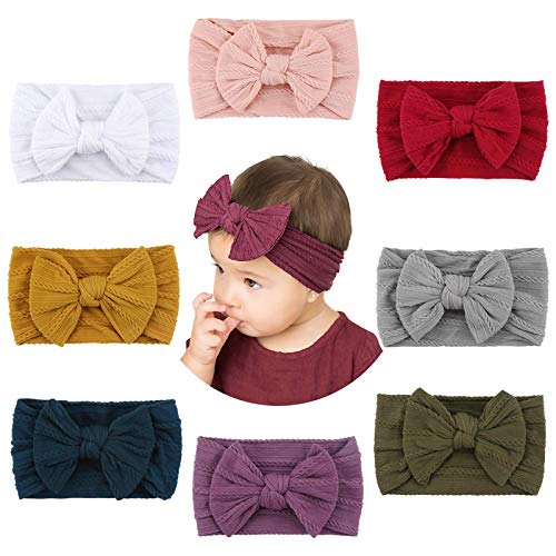 Makone Vendas del bebé, súper elásticas Suaves Nudo de Nylon de bebé Turbante, Multicolor Hairband de los bebés recién Nacidos, Toddle Pelo de los niños de los Aros 8 Pack