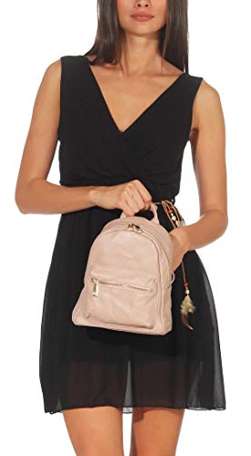 malito Mujeres Mochila Bolso Genuino Cuero trendy Colores Bolso de Bandolera R500 (rosa)