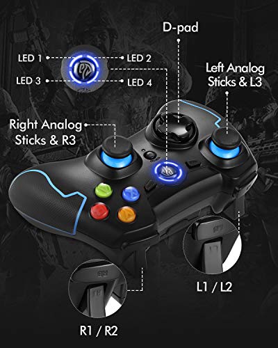 Mando para PC, [Regalos] EasySMX Mando Inalámbrico PS3 Gamepad Wireless Compatible con Windows XP y Vista, Windows 7/ 8/8.1/10 y 10, PS3, Android y Operación Rango hasta 10M Joystick PC (Azul)