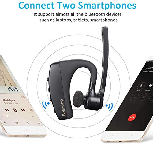 Manos Libres Auricular Bluetooth, 16H Auricular Inalámbrico Negocio CVC 8.0 con Doble Micrófono, EDR con Cancelación de Ruido en Coche para iPhone Samsung Huawei HTC XIAOMI iPad Laptop