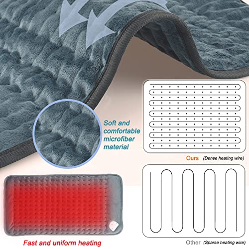 Manta Térmica Eléctrica 60x30cm, Almohadilla Eléctrica Térmica con 6 Niveles de Calentamiento/ 4 Temporizadores, Desmontable y Lavable, Manta Eléctrica Suave para Aliviar Dolor de Espalda Hombro Brazo