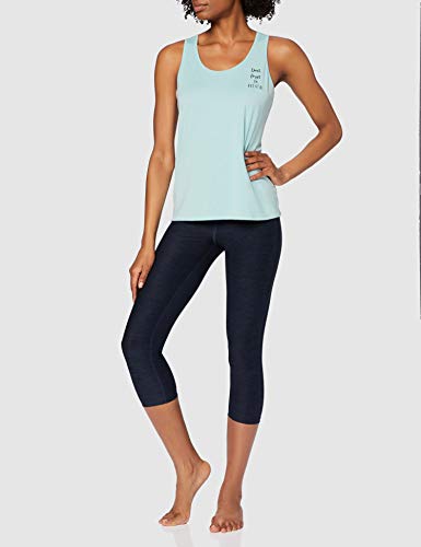 Marca Amazon - AURIQUE Camiseta Yoga con Eslogan y Abertura en la Espalda Mujer, Azul (Ether), 38, Label:S