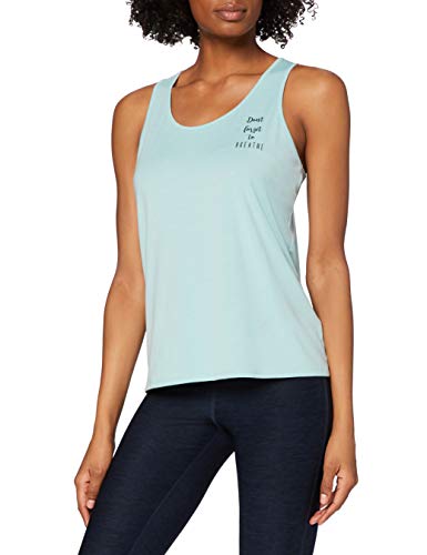 Marca Amazon - AURIQUE Camiseta Yoga con Eslogan y Abertura en la Espalda Mujer, Azul (Ether), 38, Label:S