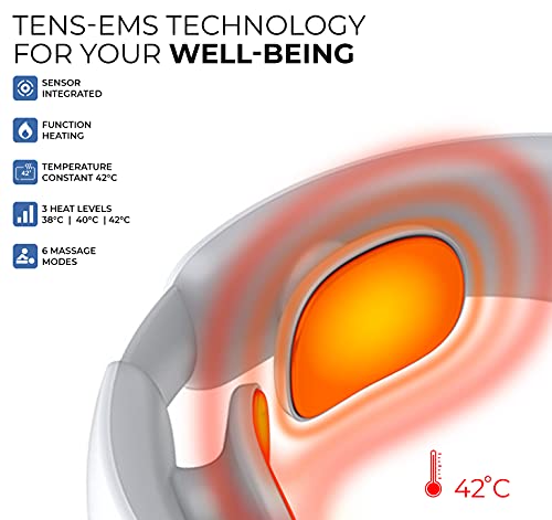 Masajeador Cervical de Cuello, Masajeador de Cuello Inteligente con Mando a Distancia, 6 Modos, 18 Intensidades, Función de Calentamiento de 3 Niveles, Ancho Ajustable, Inalámbrico, Recargable, APP