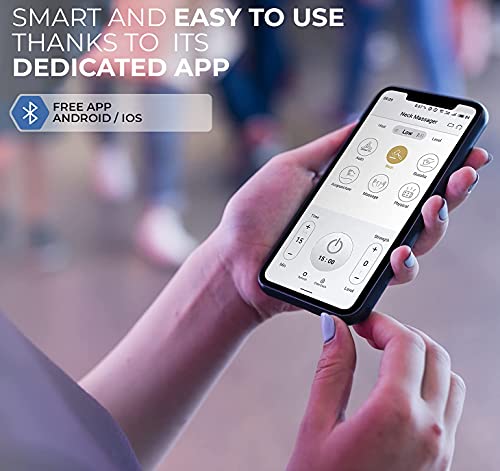 Masajeador Cervical de Cuello, Masajeador de Cuello Inteligente con Mando a Distancia, 6 Modos, 18 Intensidades, Función de Calentamiento de 3 Niveles, Ancho Ajustable, Inalámbrico, Recargable, APP