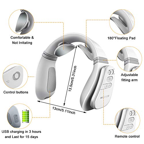 Masajeador de Cuello, Masajeador Cervical Pulso Inalámbrico con de Calefacción,masajeador de cuello Electromagnético Inteligente con 3 Modos y 18 Niveles para el Hogar,la Oficina,Viajes