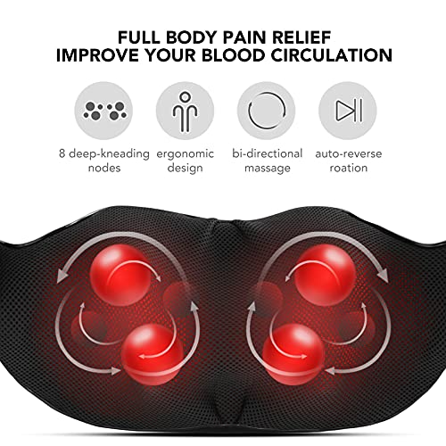 Masajeador Eléctrico de Cuello Espalda Hombros Masaje Cervical con Función de Calor 3D Shiatsu Rotación y Intensidad Regulable para Uso en Casa Oficina Coche