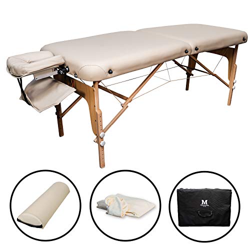 MASSUNDA COMFORT DELUXE - camilla de masaje plegable de altura regulable, camilla de masaje portátil de madera maciza, reposabrazos, almohada para el cuello, reposacabezas ergonómico