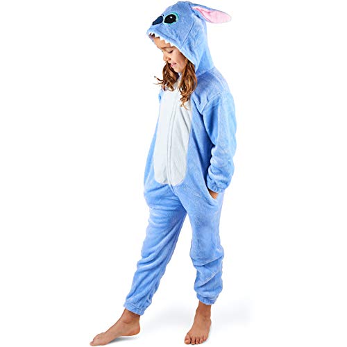 Maybear® Mono Pijama Infantil Adulto Disfraz de Animal Cosplay Suave cálido para Disfraz Azul 125-135 (125)