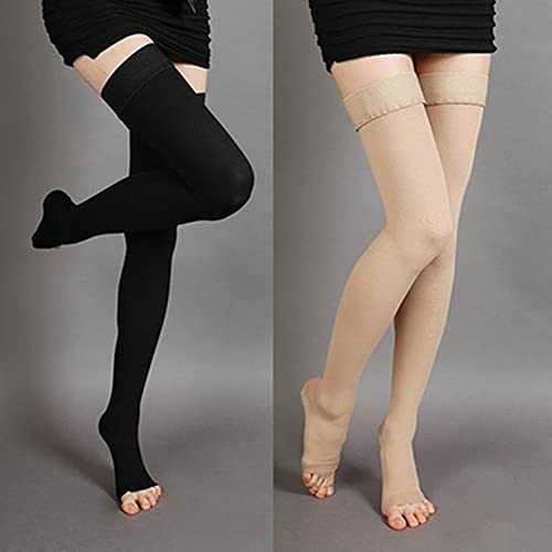 Medias de compresión médicas unisex hasta la rodilla, venas varicosas, medias de compresión largas, color sólido, parte superior antideslizante, desnuda, XL