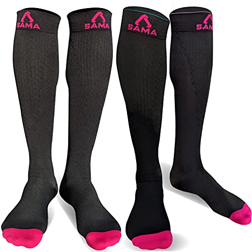 Medias de Compresión Mujer y Hombre, Clase 2 – 2 Pares de Calcetines de Compresión Mujer – Ideal para Vuelos, Deportes, Circulación Sanguínea – Calcetines Compresivos Enfermera y Embarazada