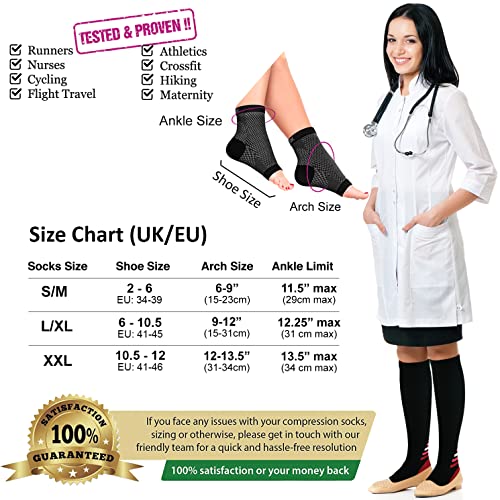 Medias de Compresión para la Fascitis Plantar para Hombre and Mujer - 24/7 Fascitis Plantar pie Arch Support Calcetín - Alivia Dolor - L/XL