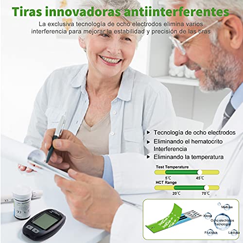 Medidor de glucosa en sangre, kit medidor azucar en sangre con codefree tiras de prueba de glucosa en sangre 50, recordatorios de prueba y 900 memorias por VivaChek Ino glucometro - mg/dL