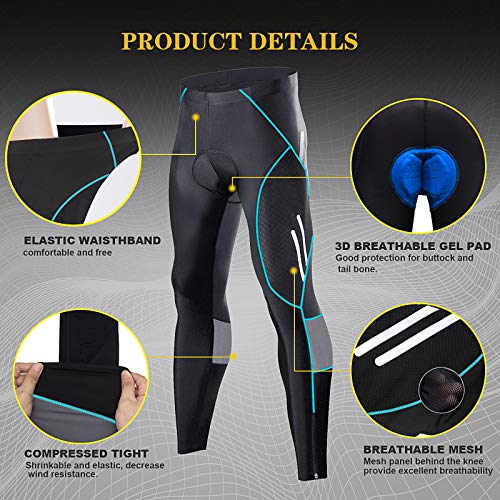 MEETWEE Hombres Pantalones de Ciclismo, Transpirable Bicicleta con 3D Gel Acolchado MTB Ciclismo Pantalones Largos