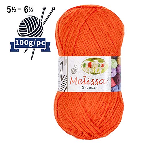 Melissa Hilo 100% Acrilico Ovillo de Lana (115m 100g * 1=50g * 2) Premium para DIY Tejer y Ganchillo, Certificado OEKO-TEX Standard 100,Agujas Talla 5(1/2)-6(1/2),Naranja 19,Enviado desde Europa