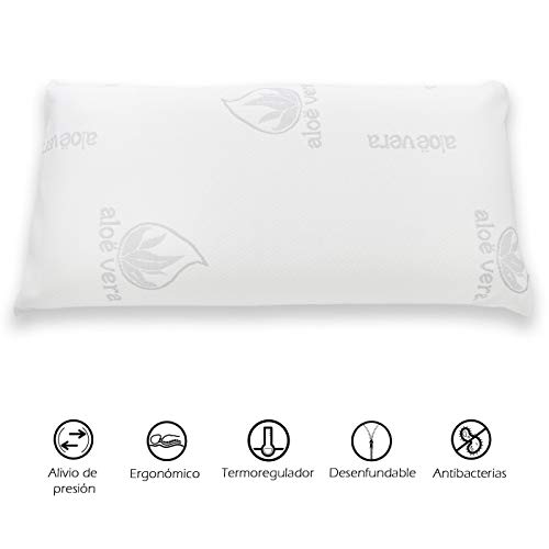 MERCURY TEXTIL - Almohada viscoelástica con Tejido de Aloe Vera, termoregulable adaptabilidad al Cuello de Alta recuperación. (150CM)