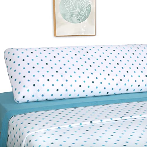 MERCURY TEXTIL- Juego Sábanas 3 Piezas Invierno, Sabanas Polar Franela Térmica. Incluye Bajera Ajustable, Encimera y Funda Almohada. (Lunares Turquesa, Cama 90CM)