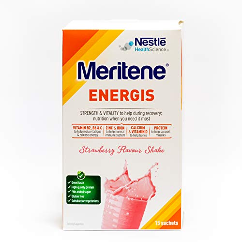 Meritene® FUERZA Y VITALIDAD - Suplementa tu nutrición y mantén tu sistema inmune con vitaminas, minerales y proteínas - Batido de Fresa - Estuche (15 sobres de 30g)