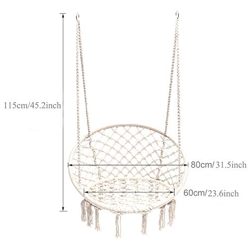 Mertonzo Silla Hamaca Colgante, Tejida con Cuerda de Algodón con Bordados de Tema Romántico Estilo Hamaca Tejida en Macramé para Interior/Exterior. Peso máximo de 120kg