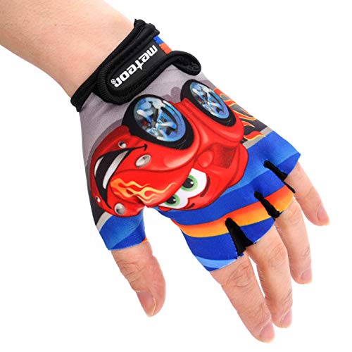 meteor Guantes de Ciclismo niñas y niños - Guantes Bicicleta para Infantil MTB BMX Carretera Montaña sin Dedos - con una Almohadilla de Gel (S ~ 6,5-7cm, Auto)