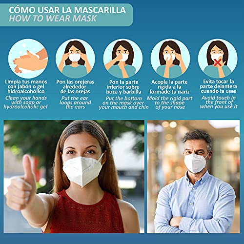 Milarosa Mascarillas FFP2 Homologadas Españolas. Mascarilla FFP2 Colores. Caja 30 Unidades. Desechable Proteccion Personal 5 Capas. Mascara Filtro 95 %. Color Azul