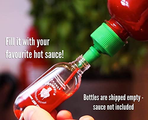 Mini Botella tamaño llavero para salsa picante Sriracha – Botellita de bolsillo para salsa Sriracha– Lleva contigo salsa picante a donde sea que vayas – Es un excelente regalo para la Salsa Picante (Se envía vacío)