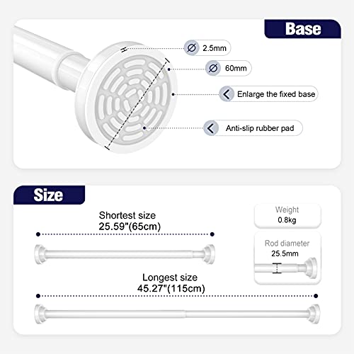 Misounda Extensible Barra Para Cortinas De Ducha,| Con 12 ganchos | Acero Inoxidable Barra Telescópica Para Baño Barra De Cortina De Tensión Raíl Para Instalar Sin Taladro. (Blanco, 65-115 cm)