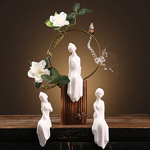 MLL Quemador de Incienso Quemador de Incienso de reflujo Adornos de Porcelana Blanca Azalea Base de Madera Adornos de Porche para el hogar Regalos de decoración del hogar Chino