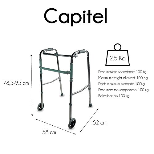 Mobiclinic, Modelo Capitel, Andador para mayores, ancianos, adultos o minusvalidos, de aluminio, ligero, plegable, con asiento y 2 ruedas, Color Gris