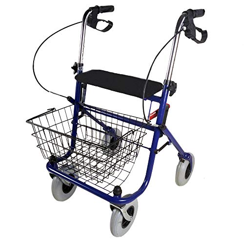 Mobiclinic , Modelo Victoria , Andador para mayores, ancianos, minusvalidos o adultos, de aluminio, ligero, plegable, con asiento y 4 ruedas , Color Azul