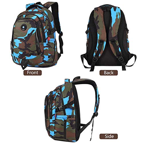 Mochila Infantil Niño por IvyH, Adolescente Camuflaje Bolsa para la Escuela, Bolsa de Escuela Primaria Mochila para niños - Camo Azul