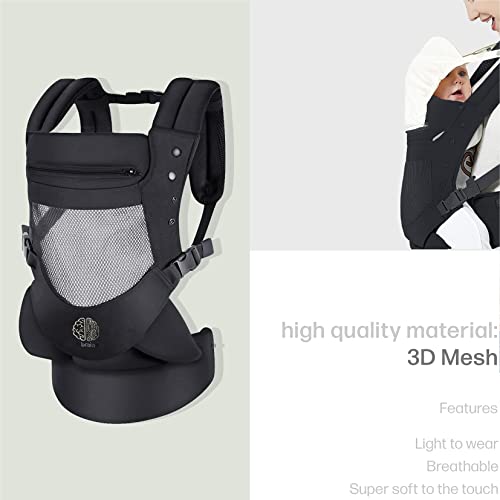 Mochila Portabebés Ergonomicas 3D Mesh, envolvente y transpirable 4 posiciones con capucha desmontable / ajustable, Porta bebe de 4 meses a 18 kg. 100% algodón, Marsupios bebe Estil universal.