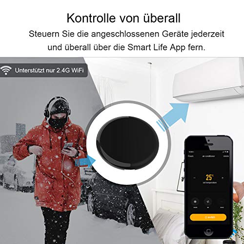 MoesGo Concentrador IR por Control Remoto con WiFi para controlar hogares Digitales con la Voz o Las apps Smart Life y Tuya, Compatible con Amazon Echo y Google Home