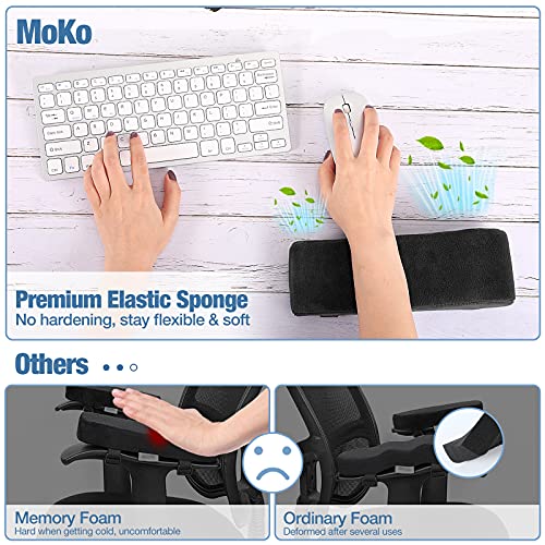 MoKo Almohadilla para Reposabrazos de Silla, Cojín de Silla Ergonómica de Oficina, Funda de Brazo de Espuma de Poliuretano Suave y Fondo Antideslizante para Alivio de Codo y Antebrazao, Negro