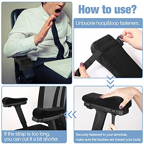 MoKo Almohadilla para Reposabrazos de Silla, Cojín de Silla Ergonómica de Oficina, Funda de Brazo de Espuma de Poliuretano Suave y Fondo Antideslizante para Alivio de Codo y Antebrazao, Negro