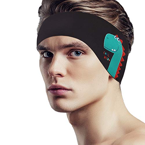 MoKo Diadema de Natación Impermeable, Banda Cabeza Ajustable Antideslizante Protección Orejas Cabello Fijación de Tapones Patrón Animal Lindo para Piscina Lago Playa Niños Adultos, Talla L - Negro